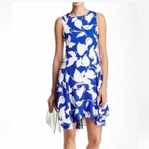 Julia Jorden trapeze floral blue white dress sleeveless fit flare sleeveless 10